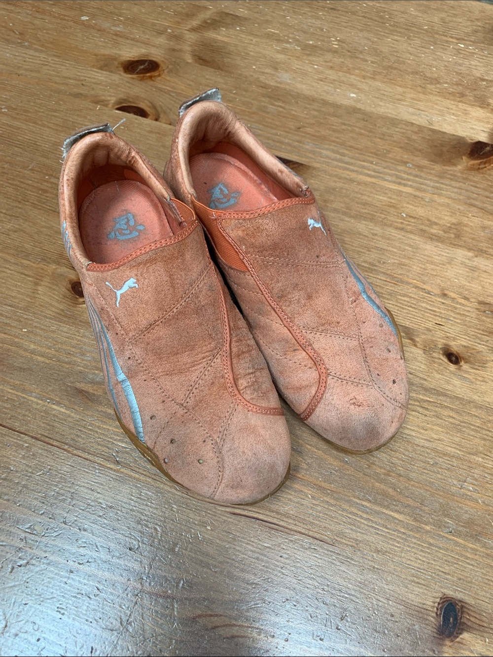 Puma Vintage Peach Slip-On Suede Sneakers with Silver Accents